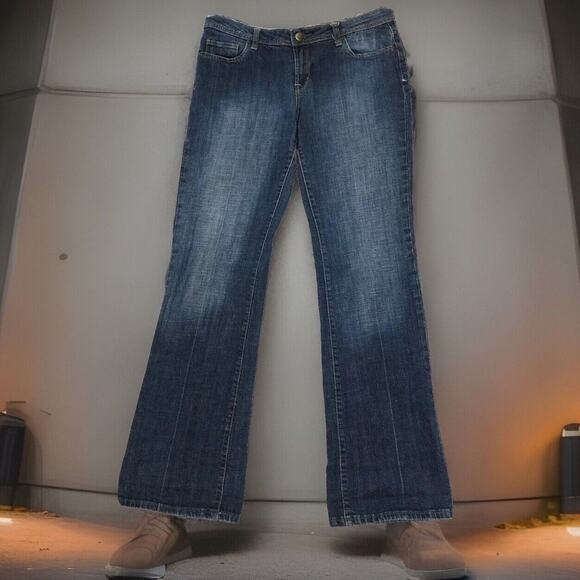 Bisou Bisou Jeans Womens 10 Boot Cut W32-L32 Dark Wash Fade Mid Rise Blue Denim - Picture 2 of 12